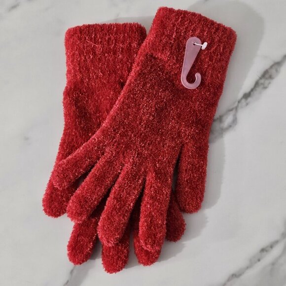 2/$20 Charter Club Solid Red Chenille Gloves Soft Winter Accessories NWT - Picture 2 of 8